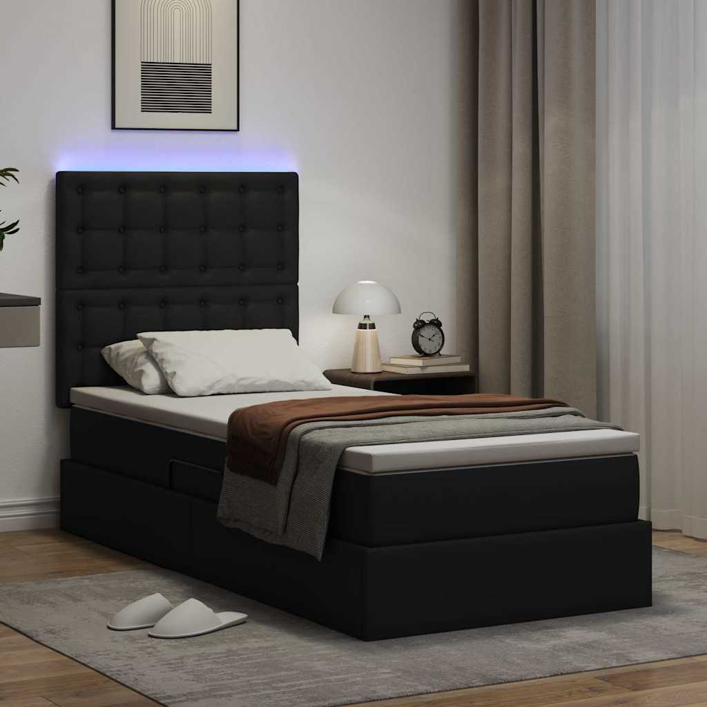 Krevet s prostorom za pohranu s LED-om Crna 90 x 200 cm