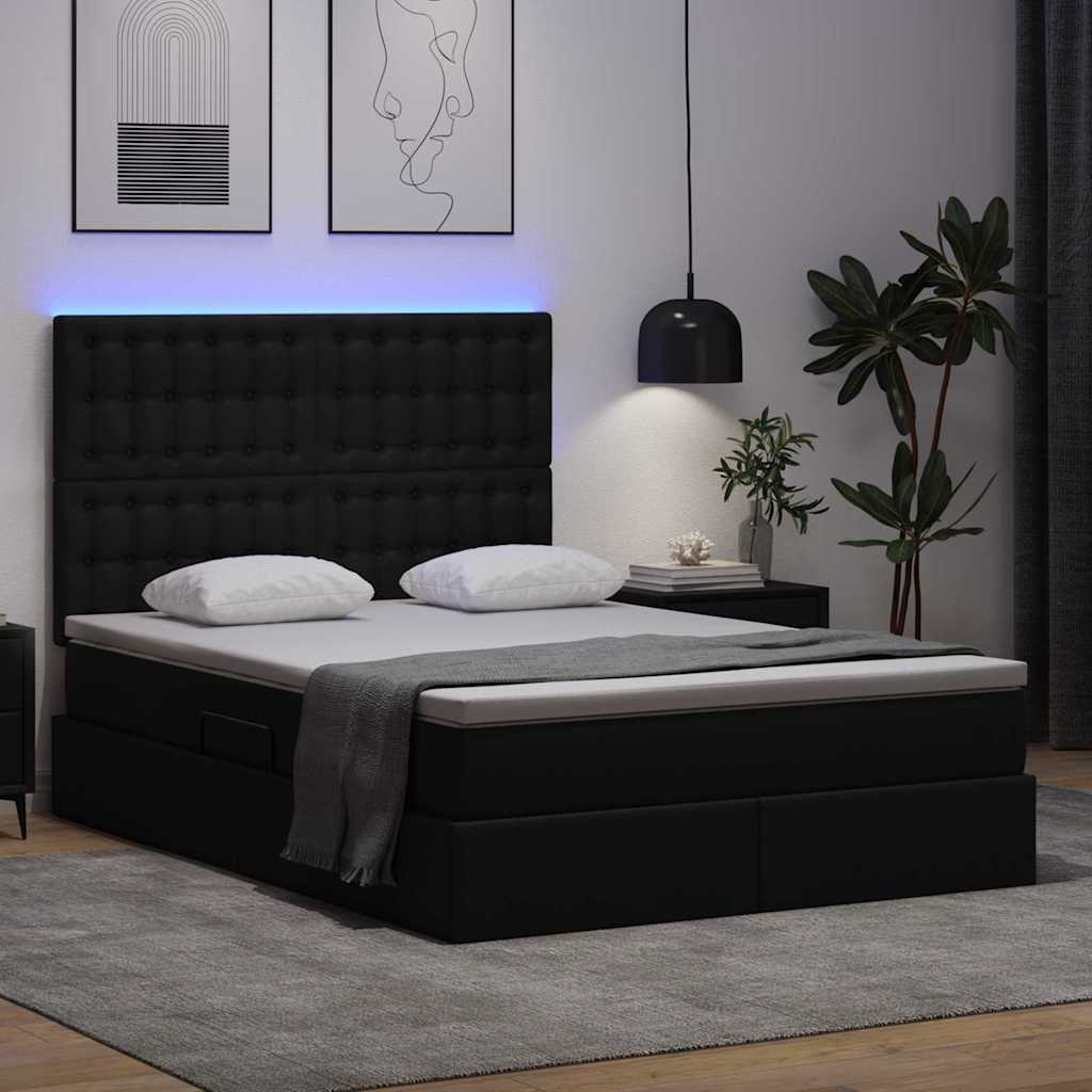 Krevet s prostorom za pohranu s LED-om Crna 140 x 190 cm