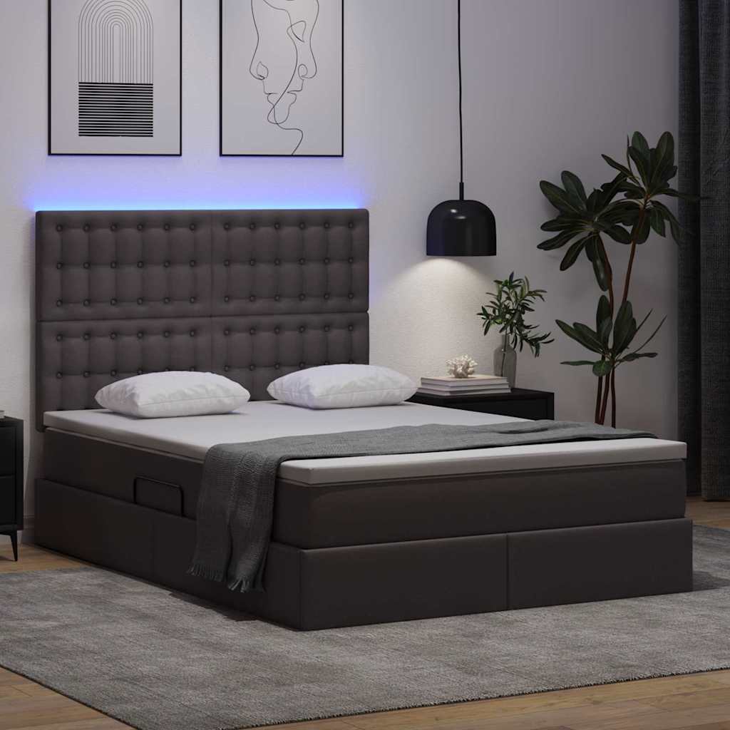 Krevet s prostorom za pohranu s LED-om Siva 140 x 200 cm