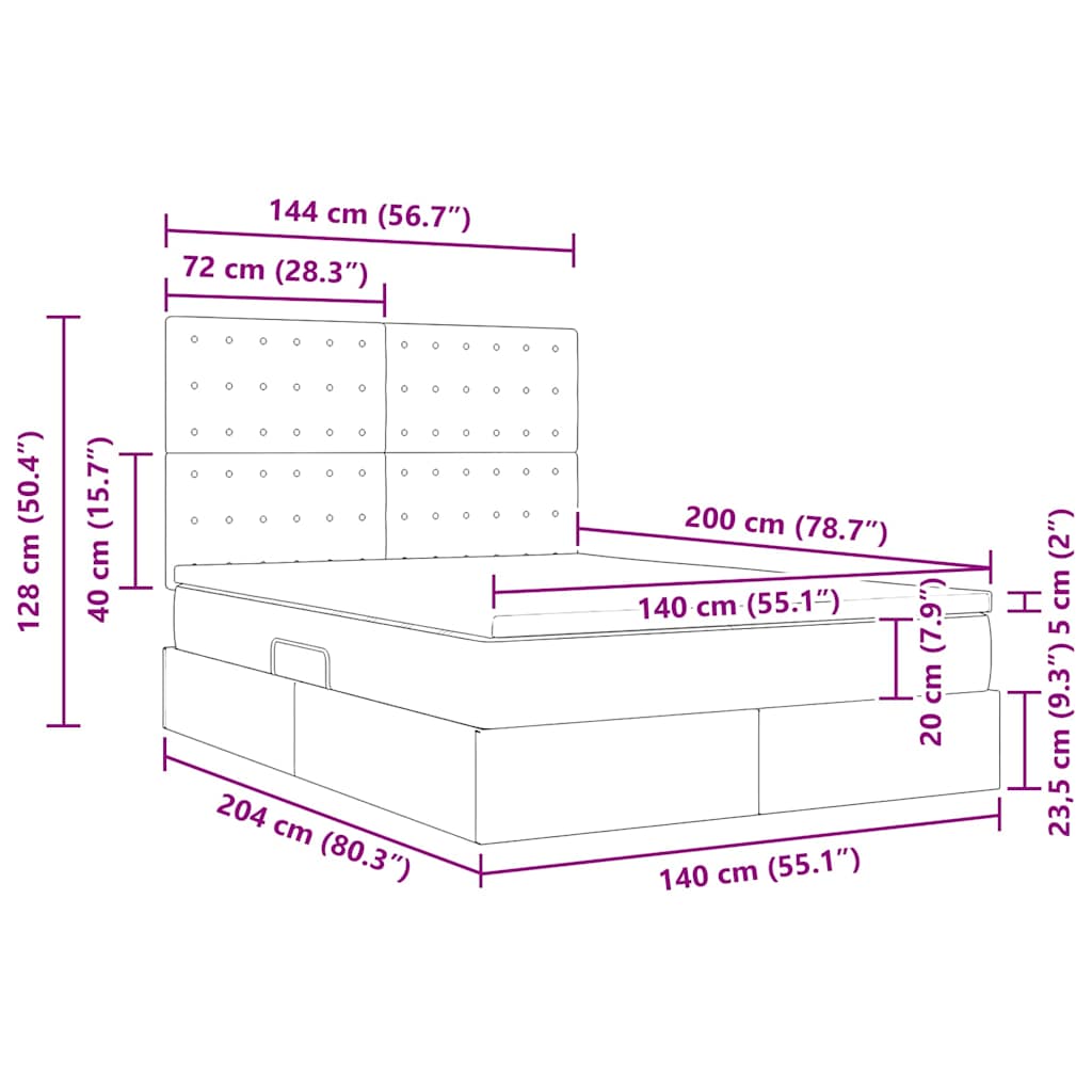 Krevet s prostorom za pohranu s LED-om Siva 140 x 200 cm