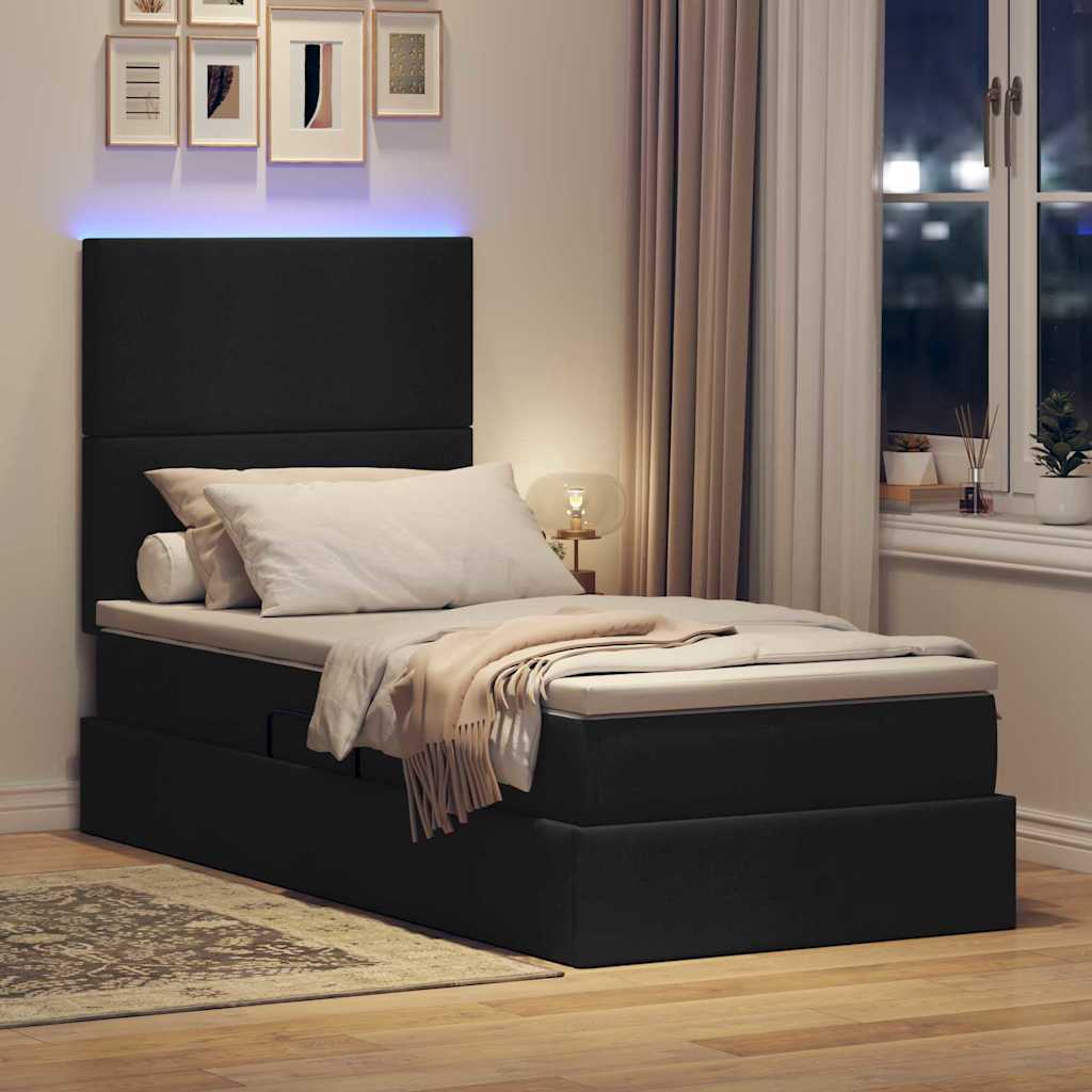 Krevet s prostorom za pohranu s LED-om Crna 90 x 190 cm