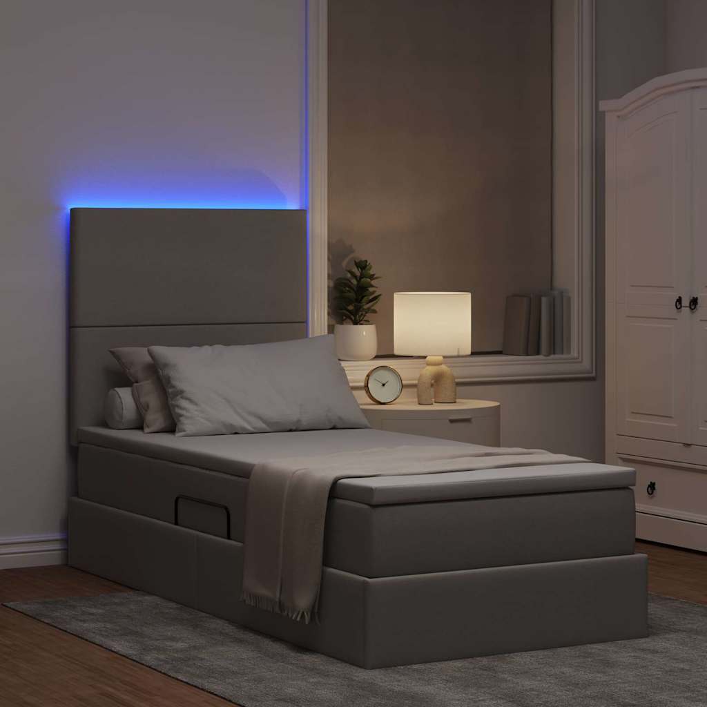 Krevet s prostorom za pohranu s LED-om Sivo-smeđa 90 x 200 cm