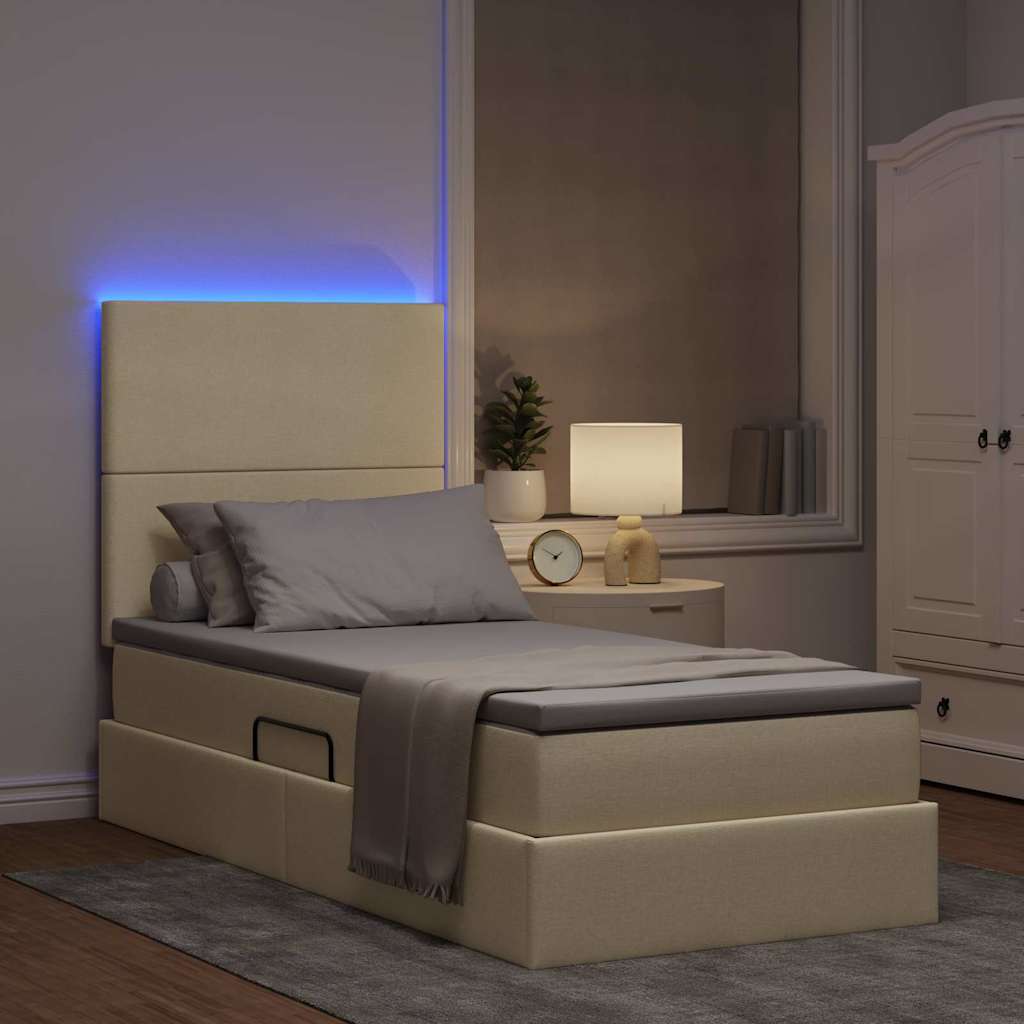 Krevet s prostorom za pohranu s LED-om Krema 100 x 200 cm