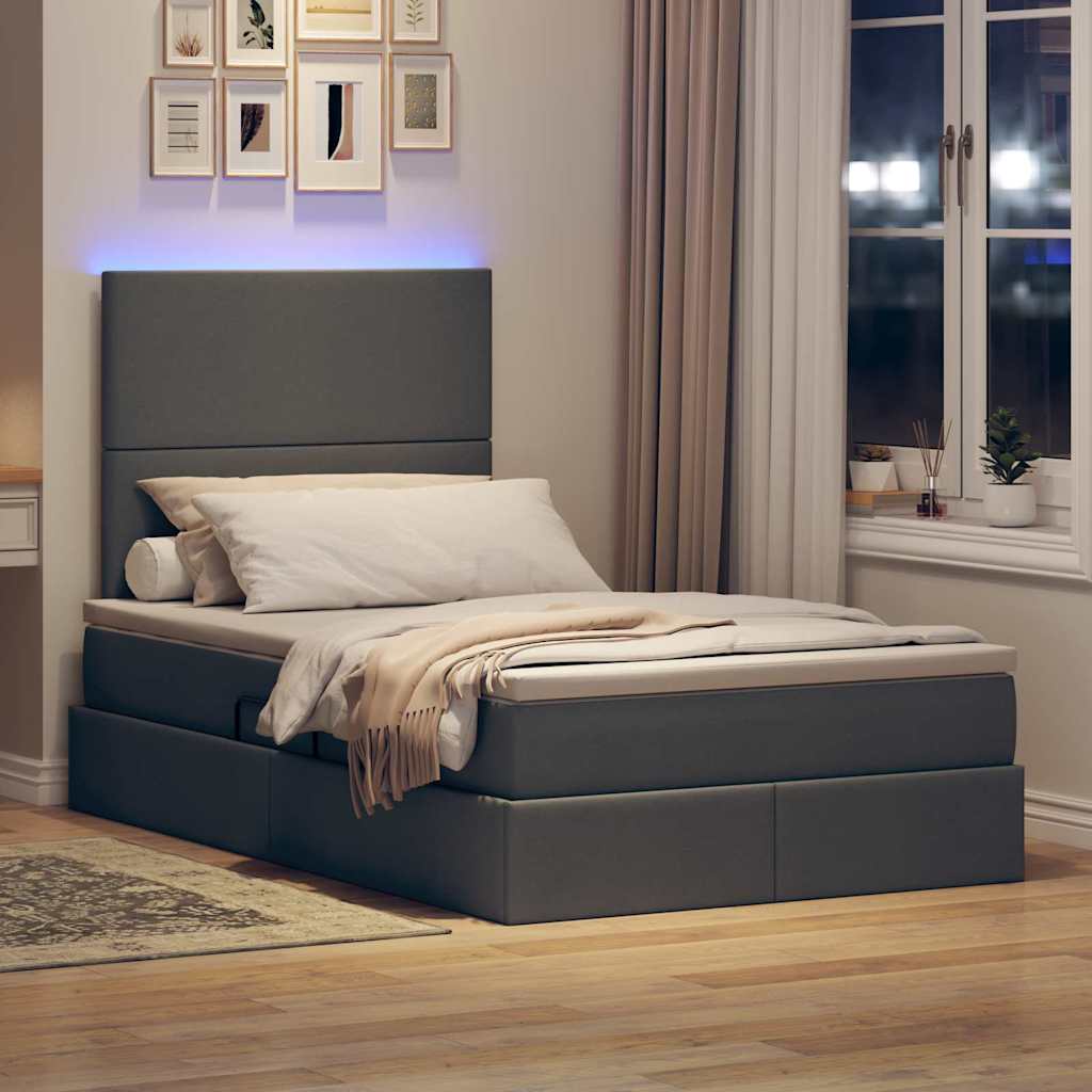 Krevet s prostorom za pohranu s LED-om Tamno siva 120 x 190 cm