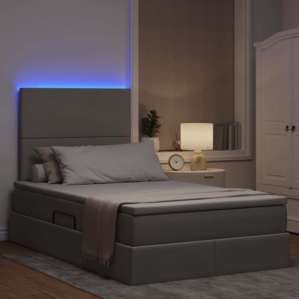 LED krevet za pohranu s madracem Sivosmeđa 120 x 200 cm Tkanina