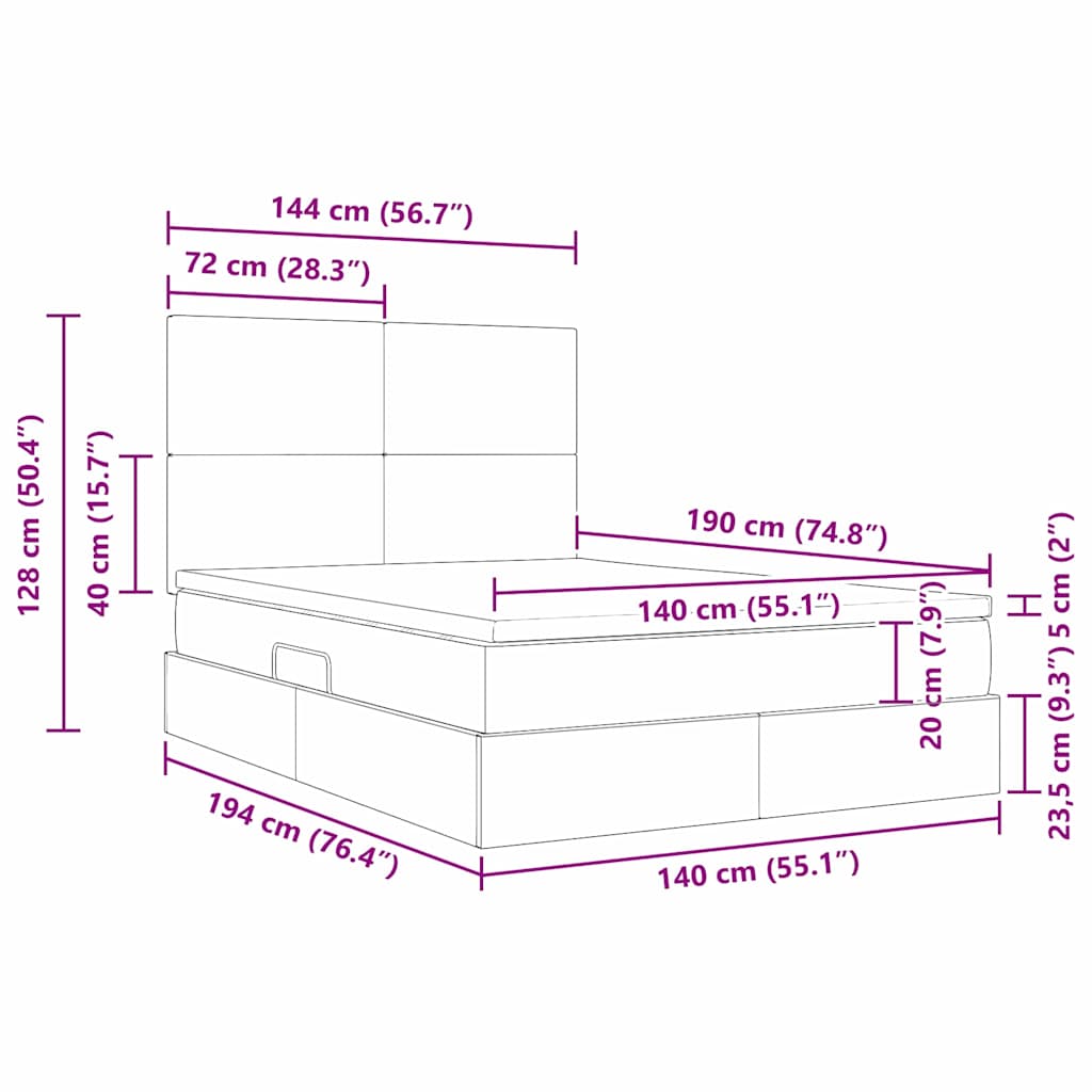 LED krevet za pohranu s madracem Crna 140 x 190 cm Tkanina