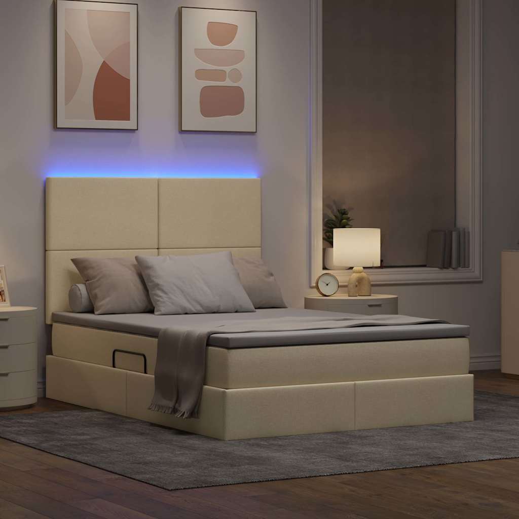 Krevet s prostorom za pohranu s LED-om Krema 140 x 200 cm