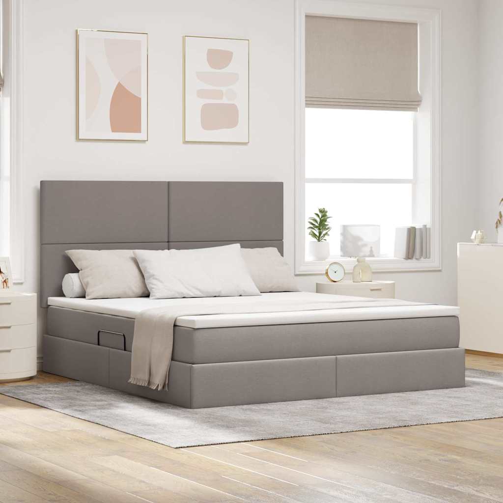 LED krevet za pohranu s madracem Sivosmeđa 180 x 200 cm Tkanina