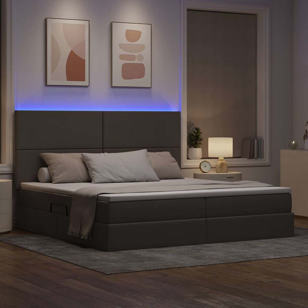 LED krevet za pohranu s madracem Sivosmeđa 200 x 200 cm Tkanina