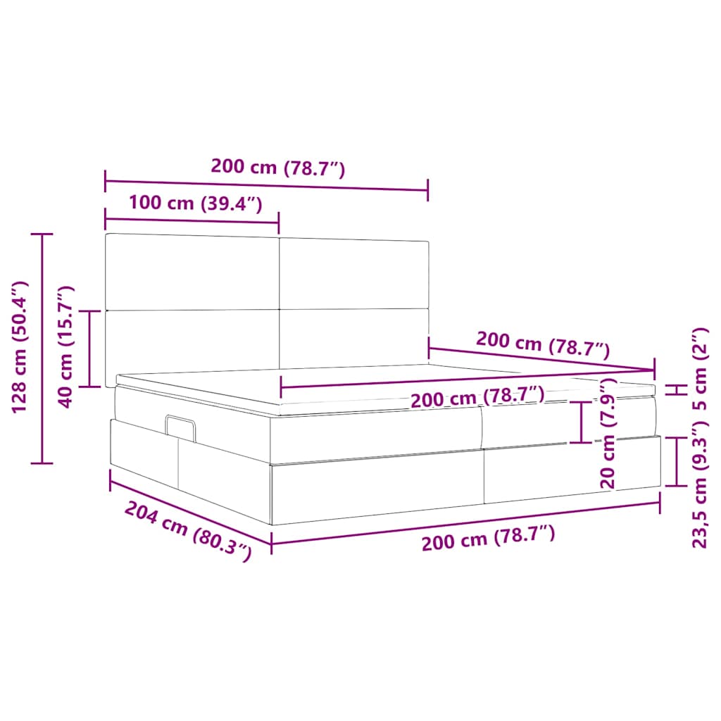 LED krevet za pohranu s madracem Sivosmeđa 200 x 200 cm Tkanina