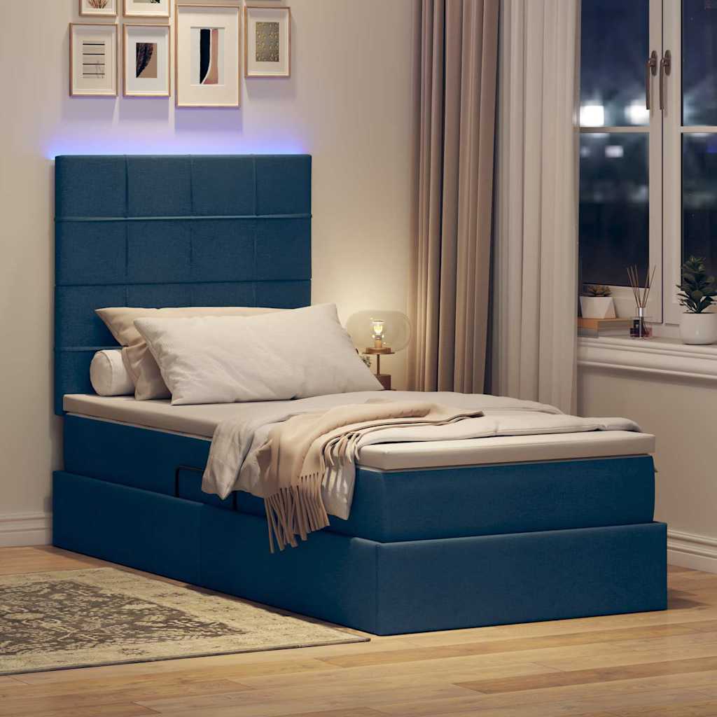 Krevet s prostorom za pohranu s LED-om Plava 90 x 190 cm