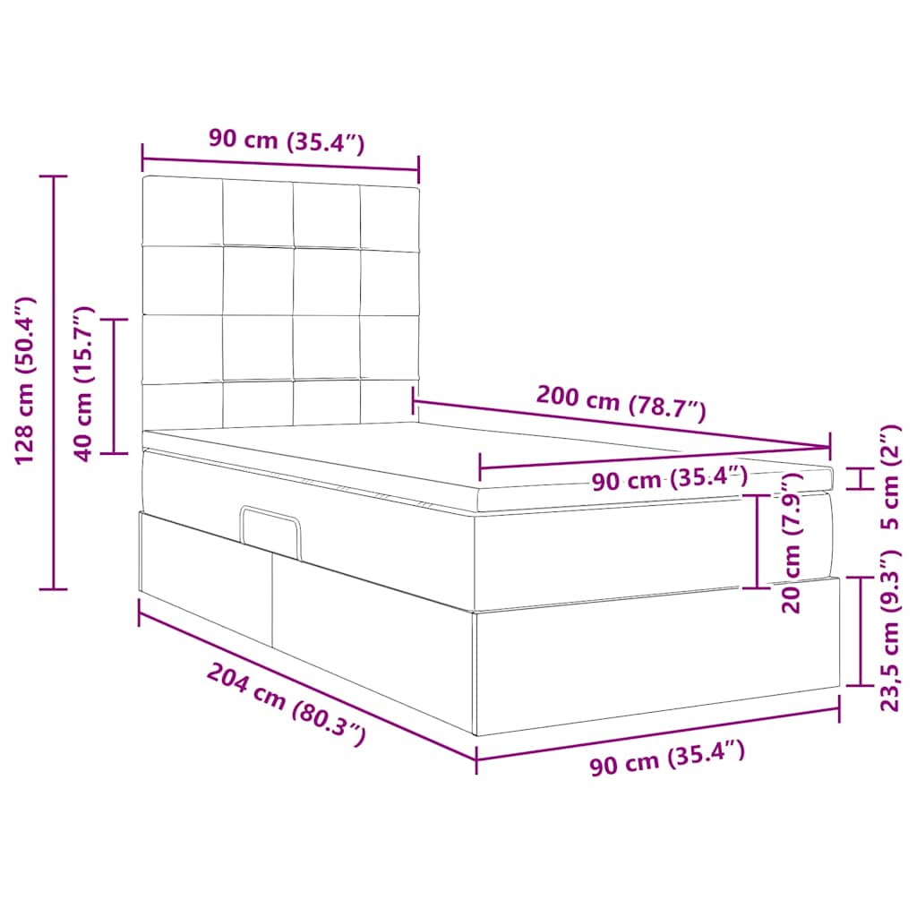 LED krevet za pohranu s madracem Svjetlosiva 90 x 200 cm