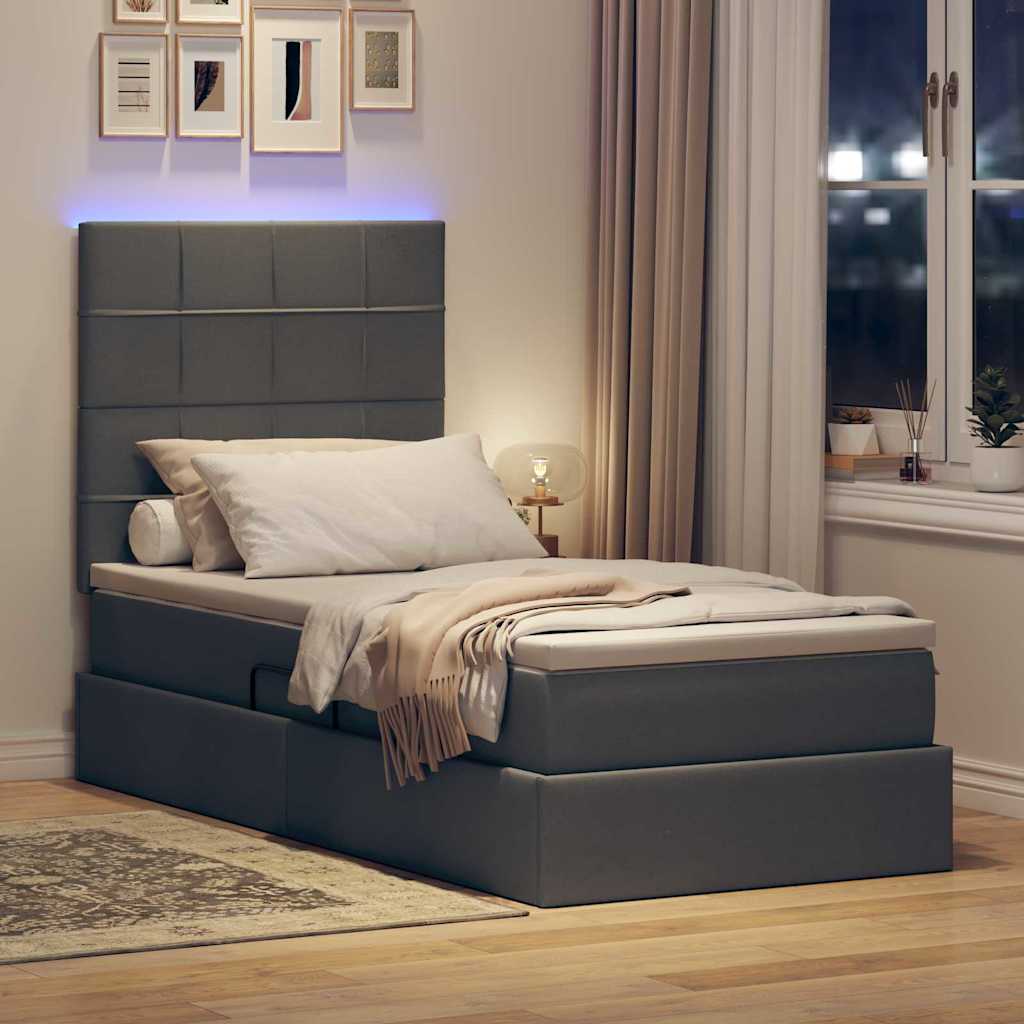 Krevet s prostorom za pohranu s LED-om Tamno siva 100 x 200 cm