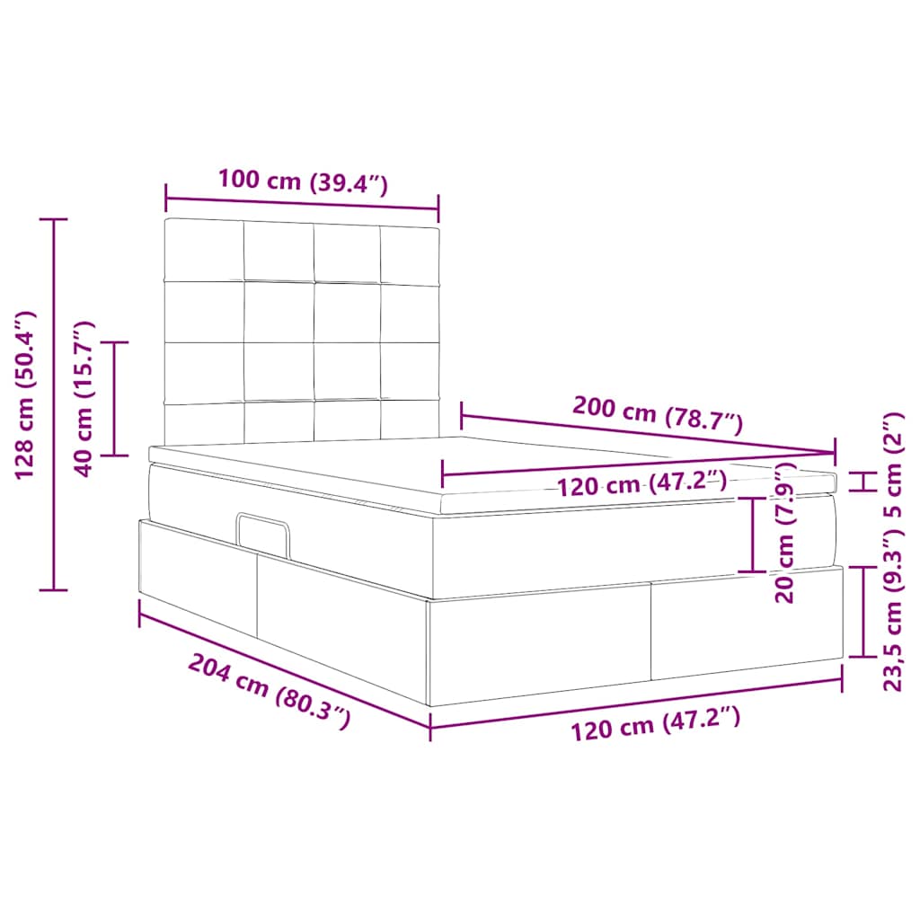 LED krevet za pohranu s madracem Krema 120 x 200 cm Tkanina