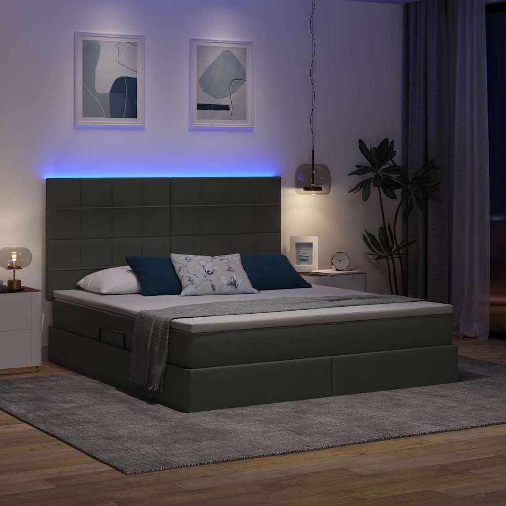 Krevet s prostorom za pohranu s LED-om Tamno siva 180 x 200 cm