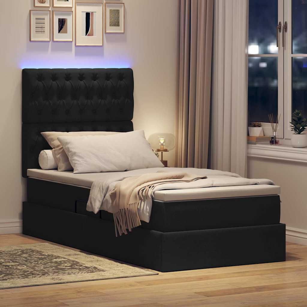 Krevet s prostorom za pohranu s LED-om Crna 90 x 190 cm