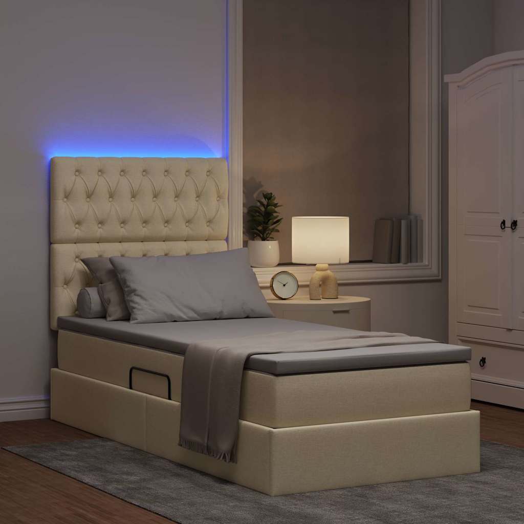 Krevet s prostorom za pohranu s LED-om Krema 90 x 190 cm