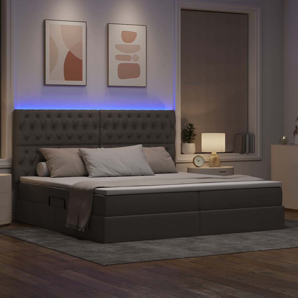 Krevet s prostorom za pohranu s LED-om Sivo-smeđa 200 x 200 cm