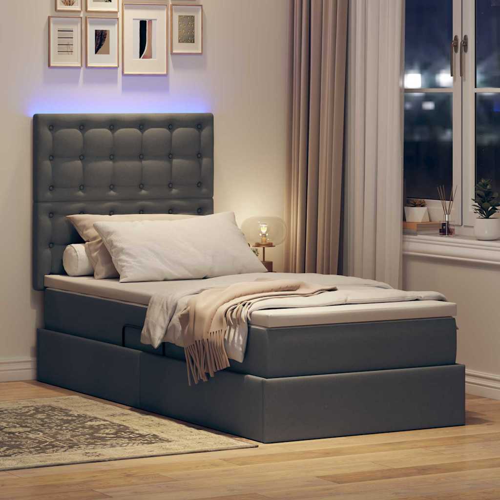 Krevet s prostorom za pohranu s LED-om Tamno siva 100 x 200 cm