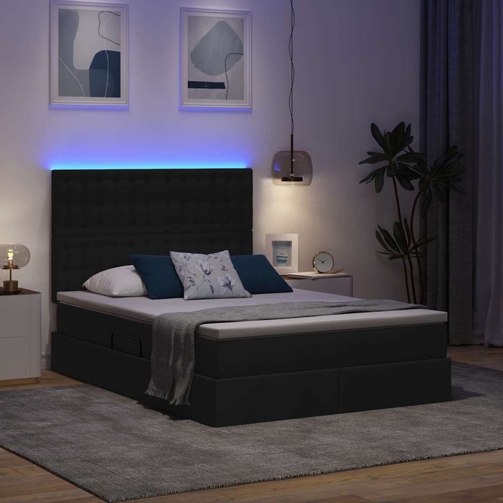 Krevet s prostorom za pohranu s LED-om Crna 140 x 190 cm