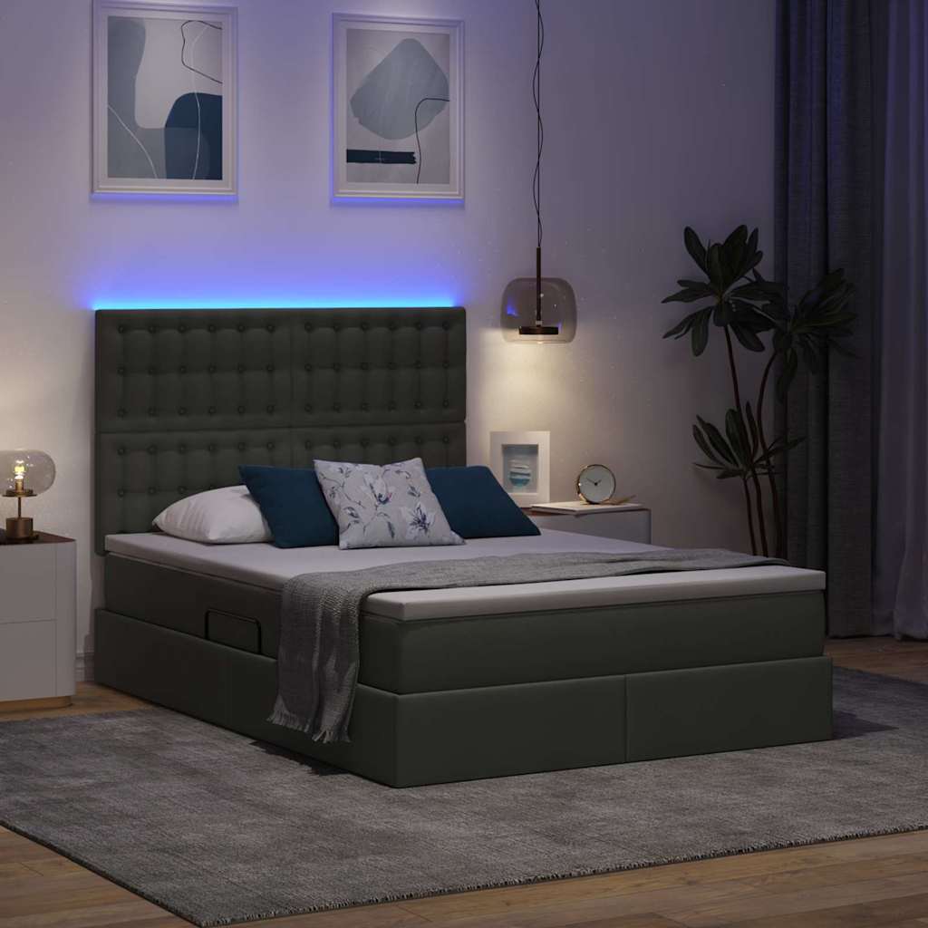 LED krevet za pohranu s madracem Tamnosiva 140 x 200 cm Tkanina