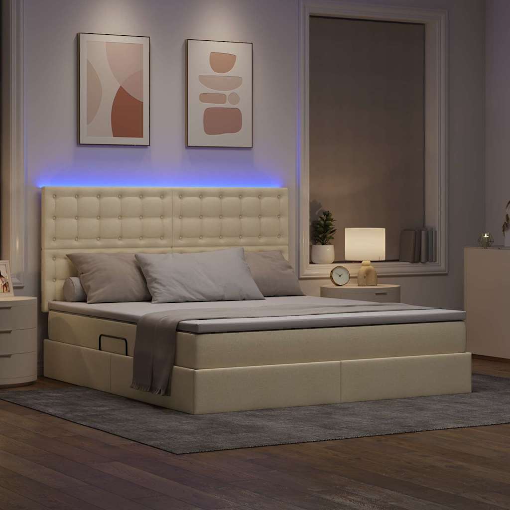 LED krevet za pohranu s madracem Krema 160 x 200 cm Tkanina