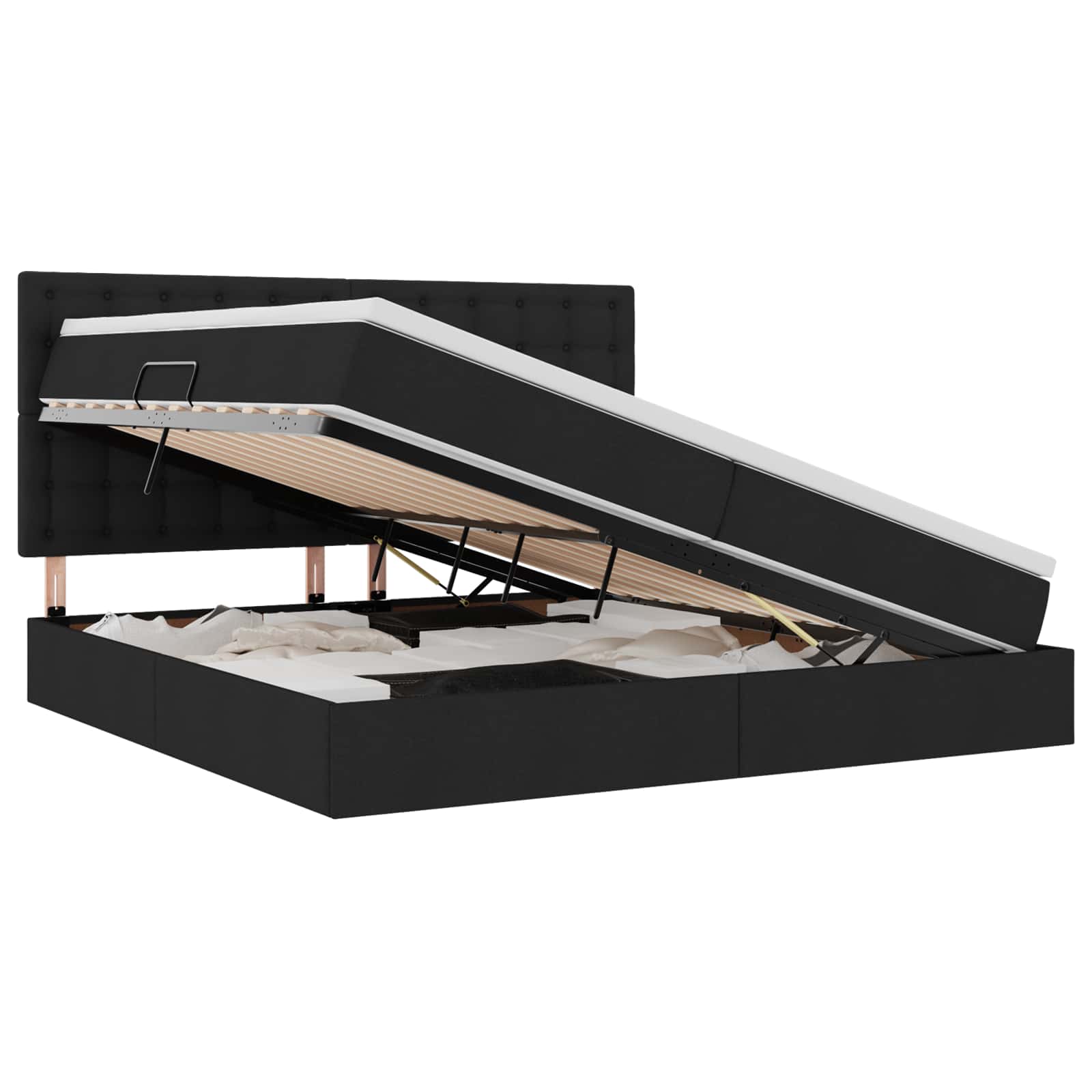 LED krevet za pohranu s madracem Crna 200 x 200 cm Tkanina
