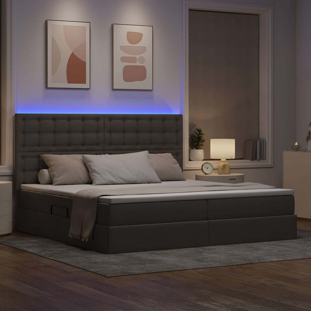 Krevet s prostorom za pohranu s LED-om Sivo-smeđa 200 x 200 cm