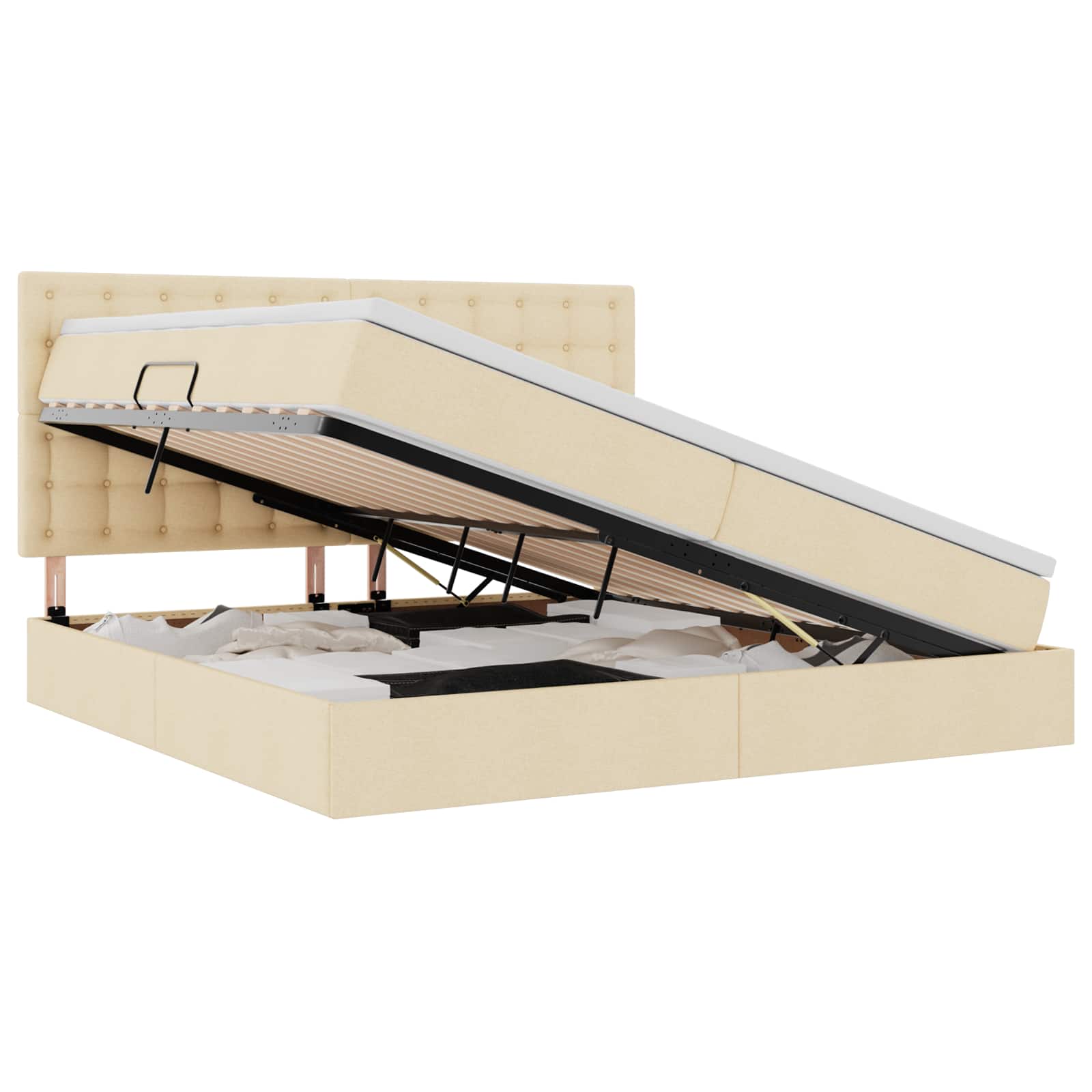 Krevet s prostorom za pohranu s LED-om Krema 200 x 200 cm