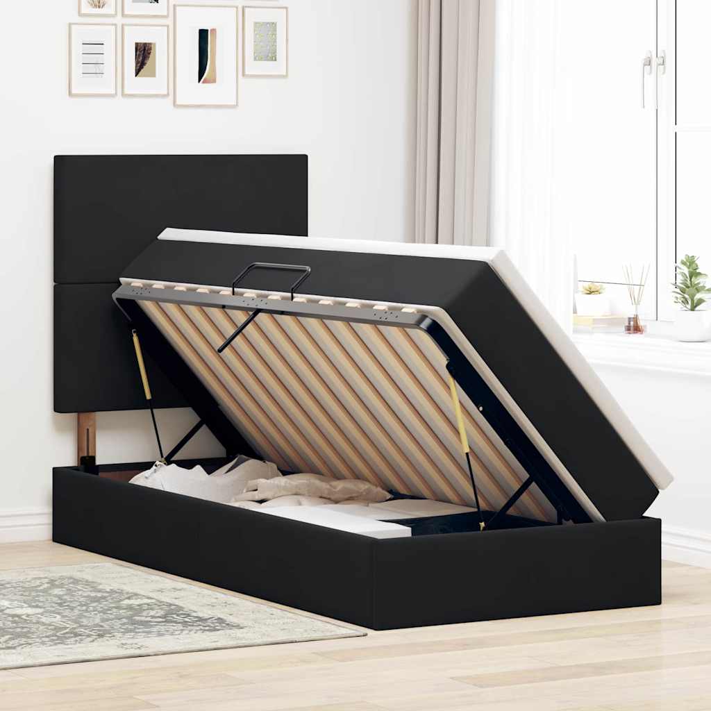 Krevet s prostorom za pohranu s LED-om Crna 90 x 190 cm Baršun