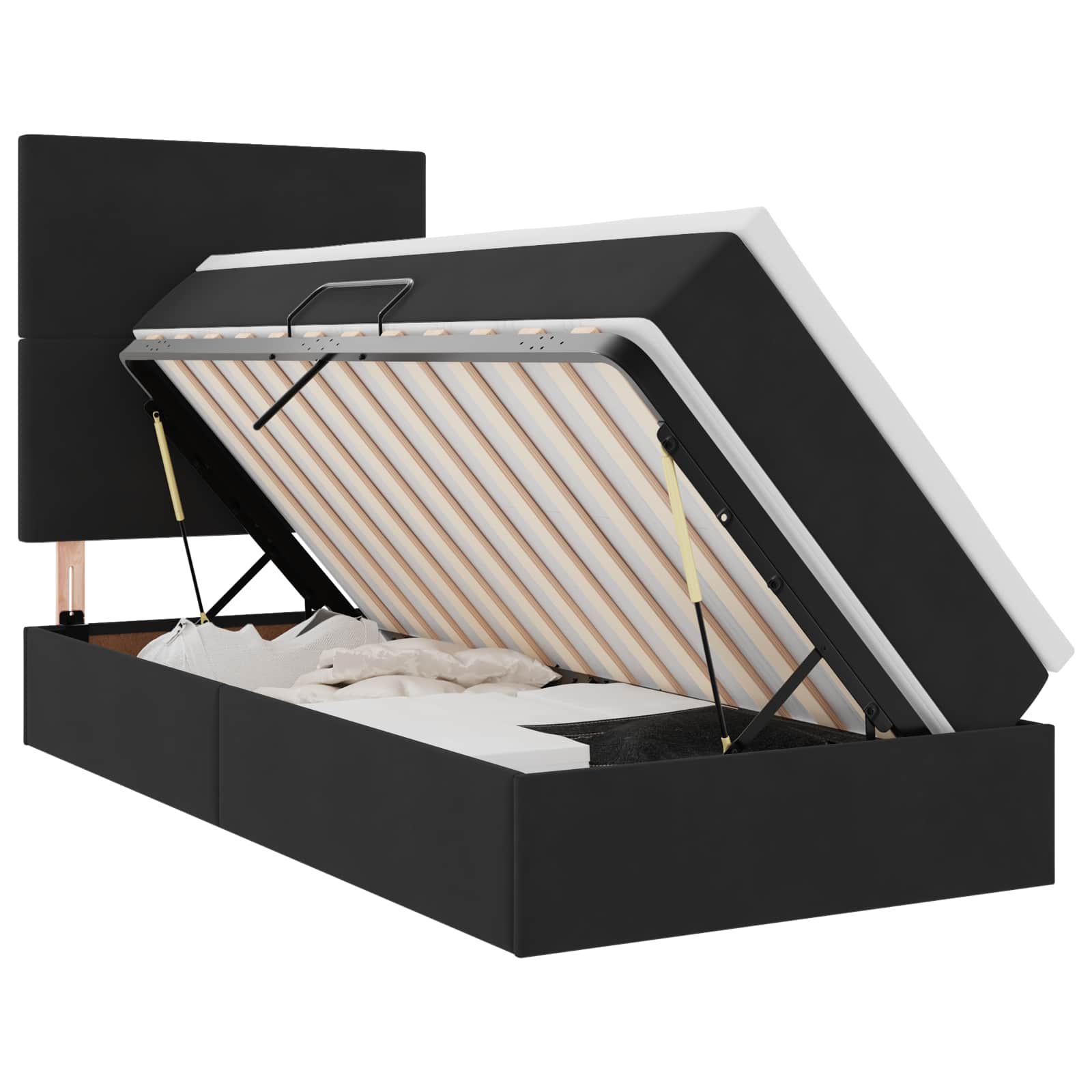 Krevet s prostorom za pohranu s LED-om Crna 90 x 190 cm Baršun