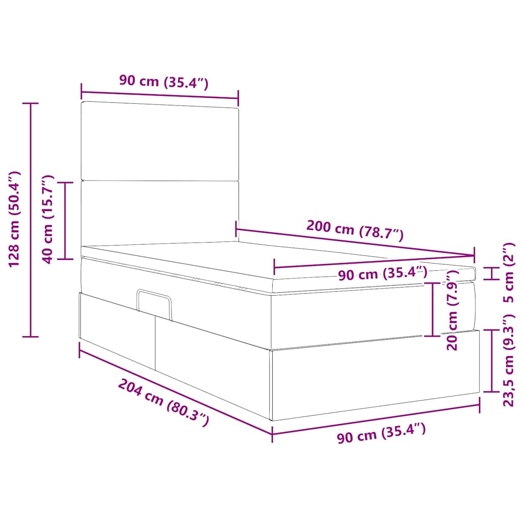 LED krevet za pohranu s madracem Svjetlosiva 90 x 200 cm Baršun