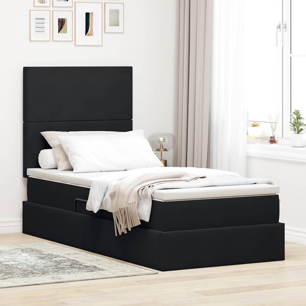 Krevet s prostorom za pohranu s LED-om Crna 100 x 200 cm Baršun