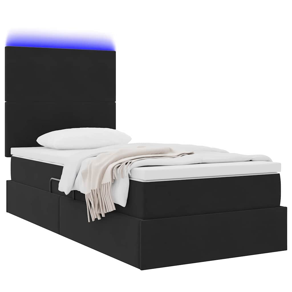 Krevet s prostorom za pohranu s LED-om Crna 100 x 200 cm Baršun
