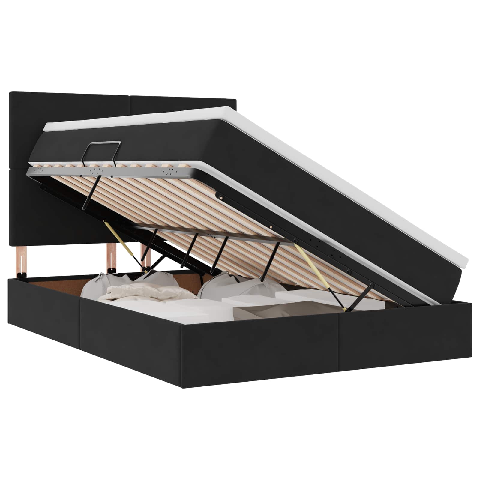 LED krevet za pohranu s madracem Crna 140 x 190 cm Baršun