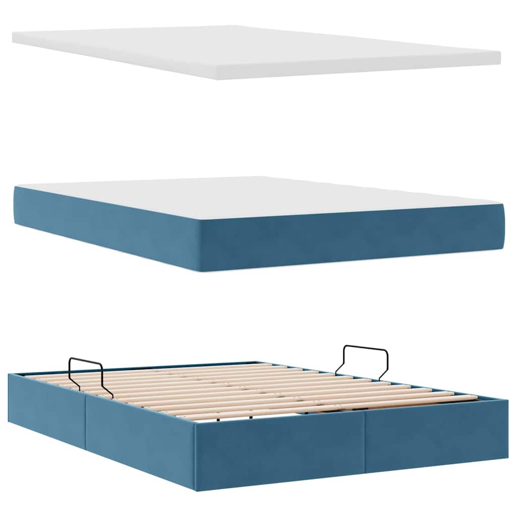 LED krevet za pohranu s madracem Tamno plava 140 x 190 cm