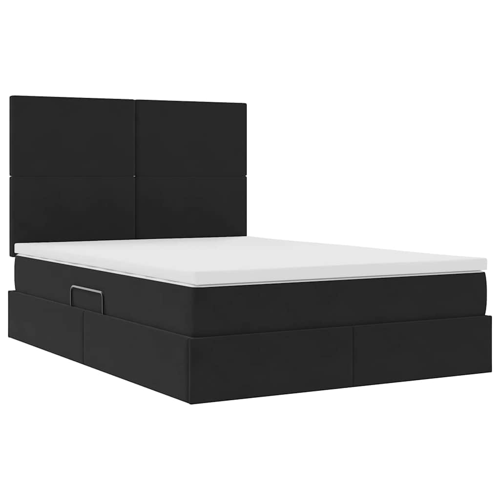 Krevet s prostorom za pohranu s LED-om Crna 140 x 200 cm Baršun