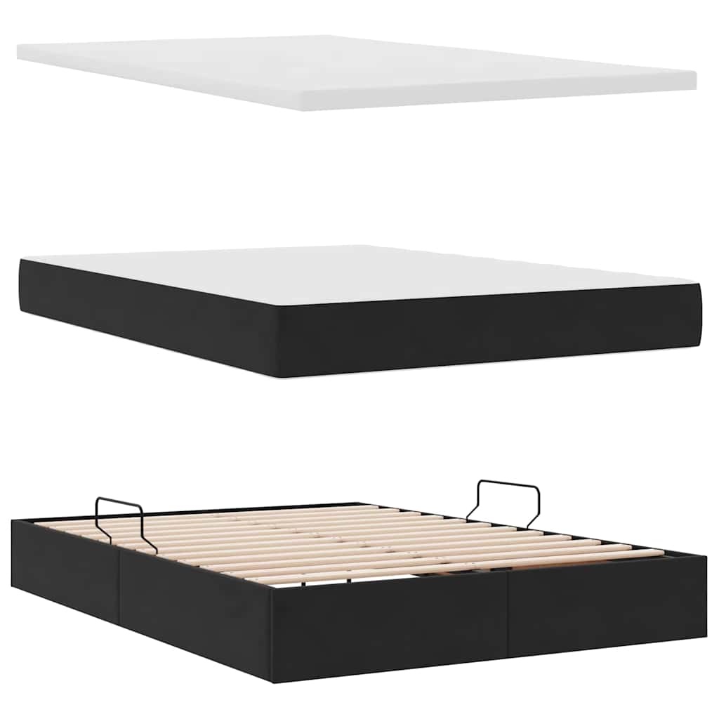 Krevet s prostorom za pohranu s LED-om Crna 140 x 200 cm Baršun