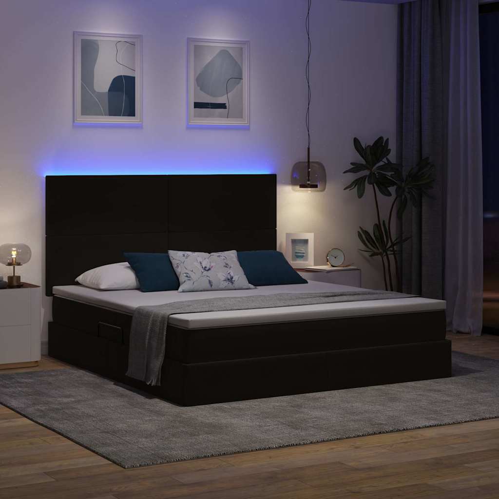 Krevet s prostorom za pohranu s LED-om Crna 160 x 200 cm Baršun