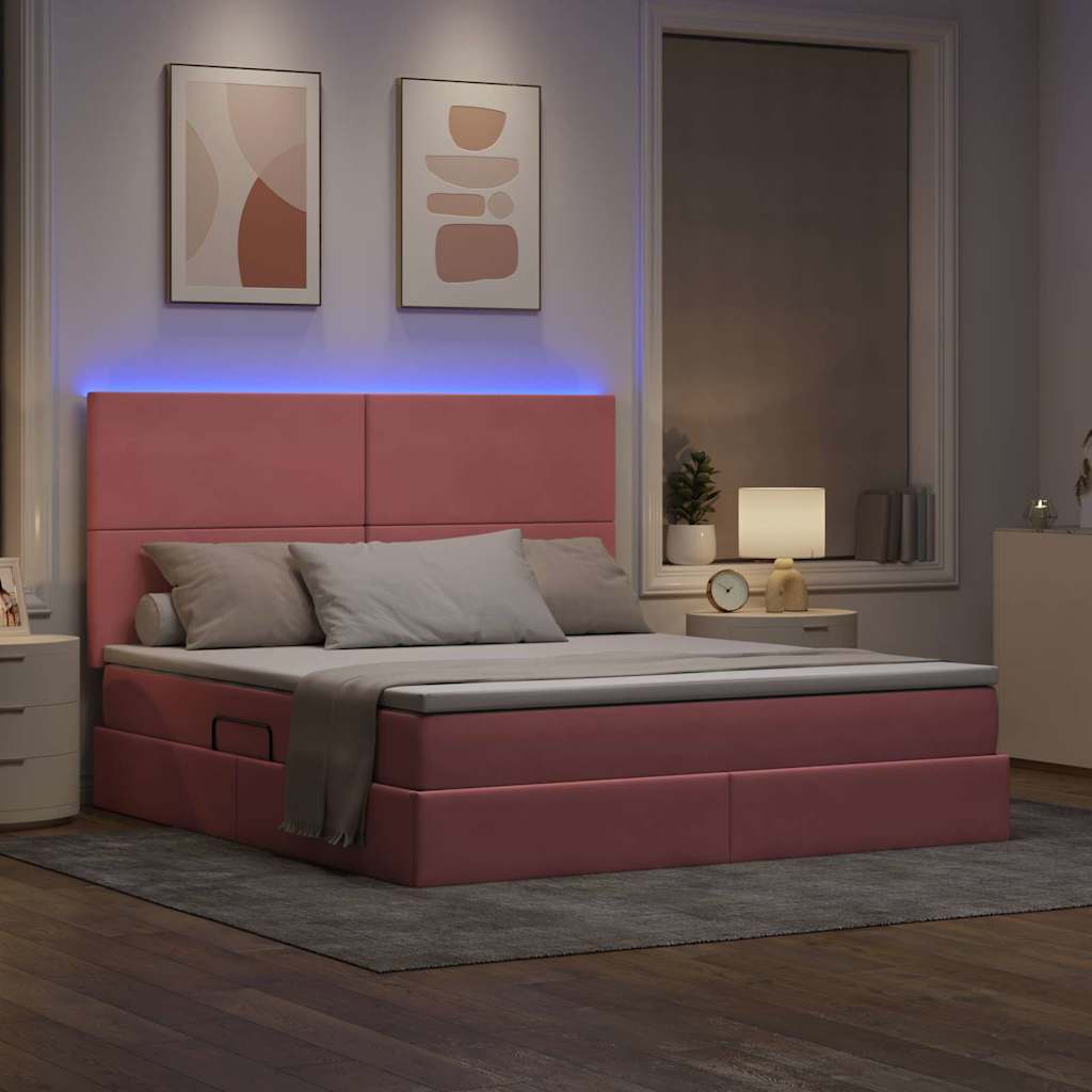 Krevet s prostorom za pohranu s LED-om Ružičasta 160 x 200 cm