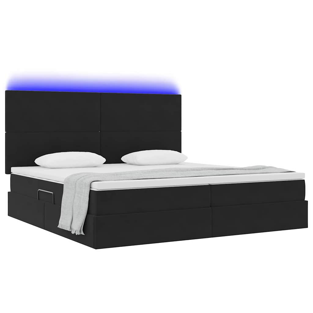Krevet s prostorom za pohranu s LED-om Crna 200 x 200 cm Baršun