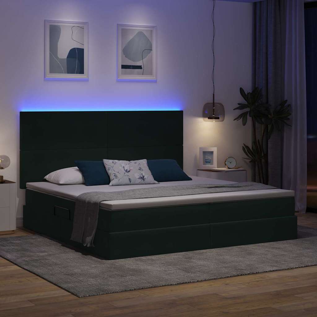 Krevet s prostorom za pohranu s LED-om Tamnozelena 200 x 200 cm
