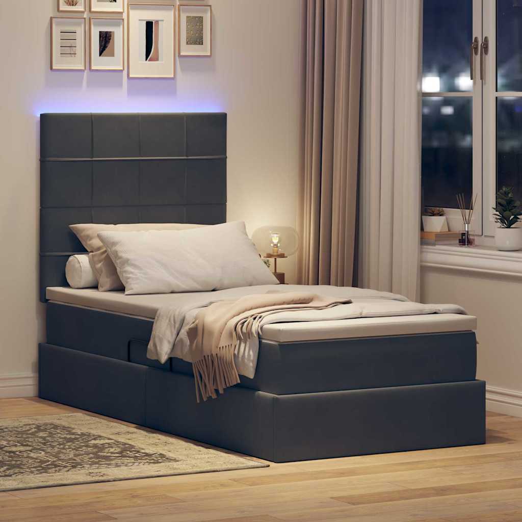 LED krevet za pohranu s madracem Tamnosiva 90 x 190 cm Baršun