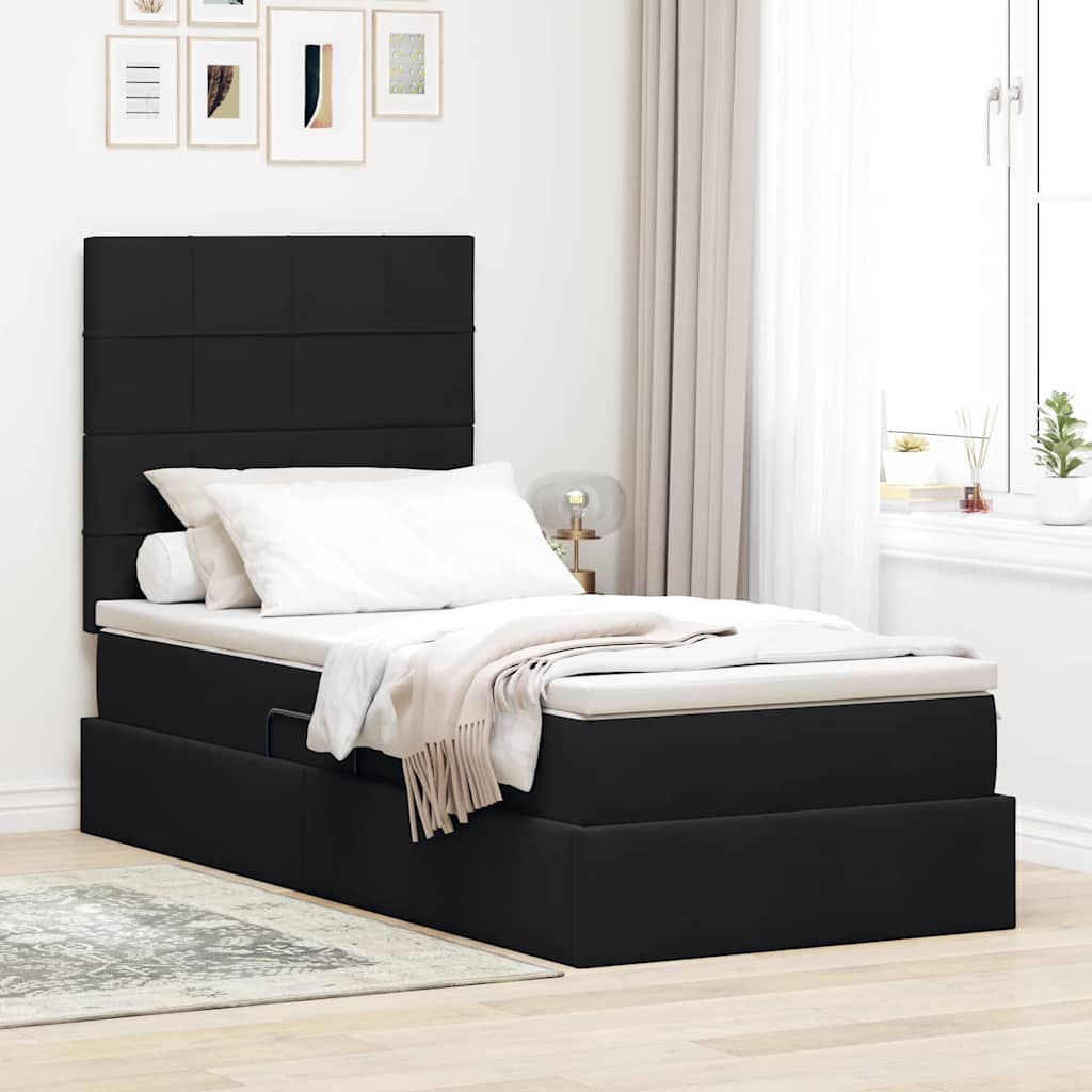 Krevet s prostorom za pohranu s LED-om Crna 90 x 200 cm Baršun