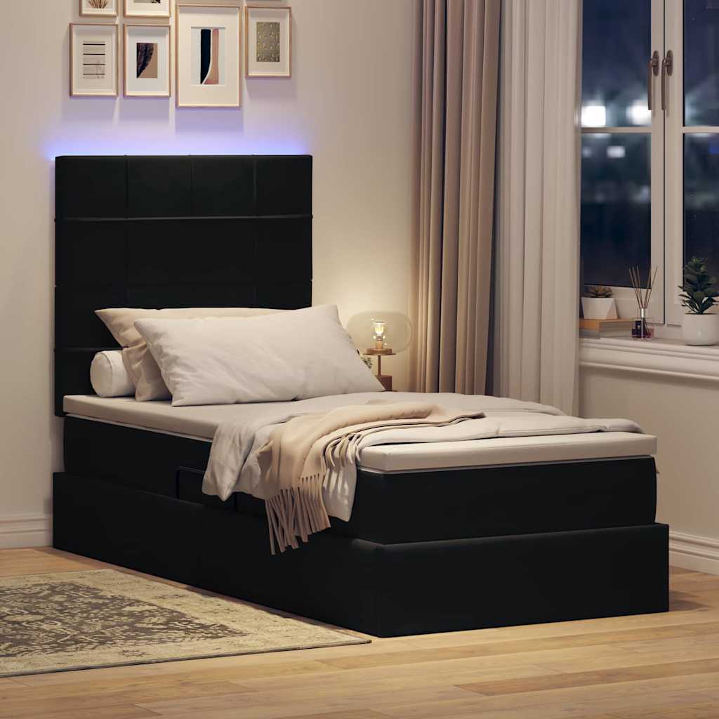 Krevet s prostorom za pohranu s LED-om Crna 100 x 200 cm Baršun