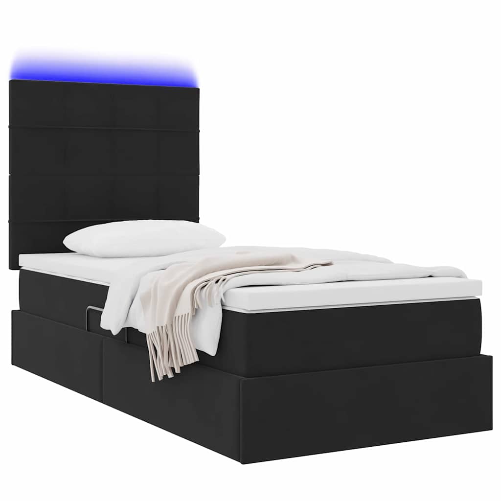 Krevet s prostorom za pohranu s LED-om Crna 100 x 200 cm Baršun