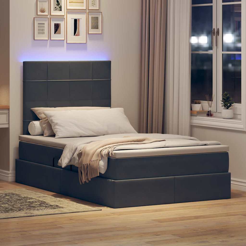 Krevet s prostorom za pohranu s LED-om Tamno siva 120 x 190 cm