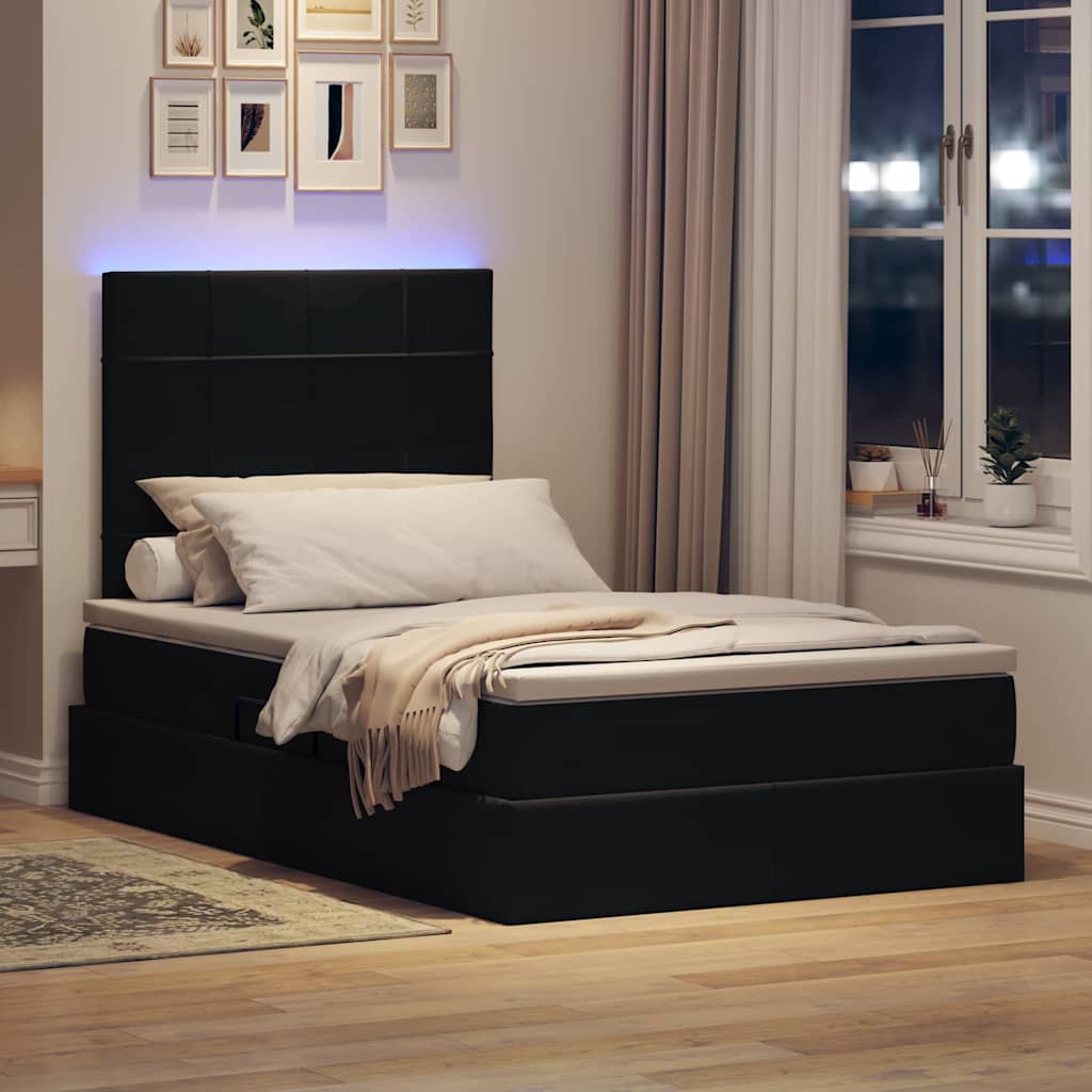 Krevet s prostorom za pohranu s LED-om Crna 120 x 200 cm Baršun