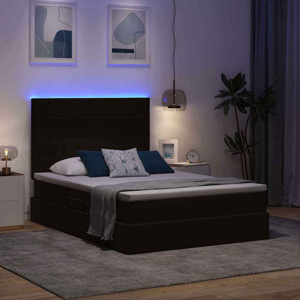Krevet s prostorom za pohranu s LED-om Crna 140 x 190 cm Baršun