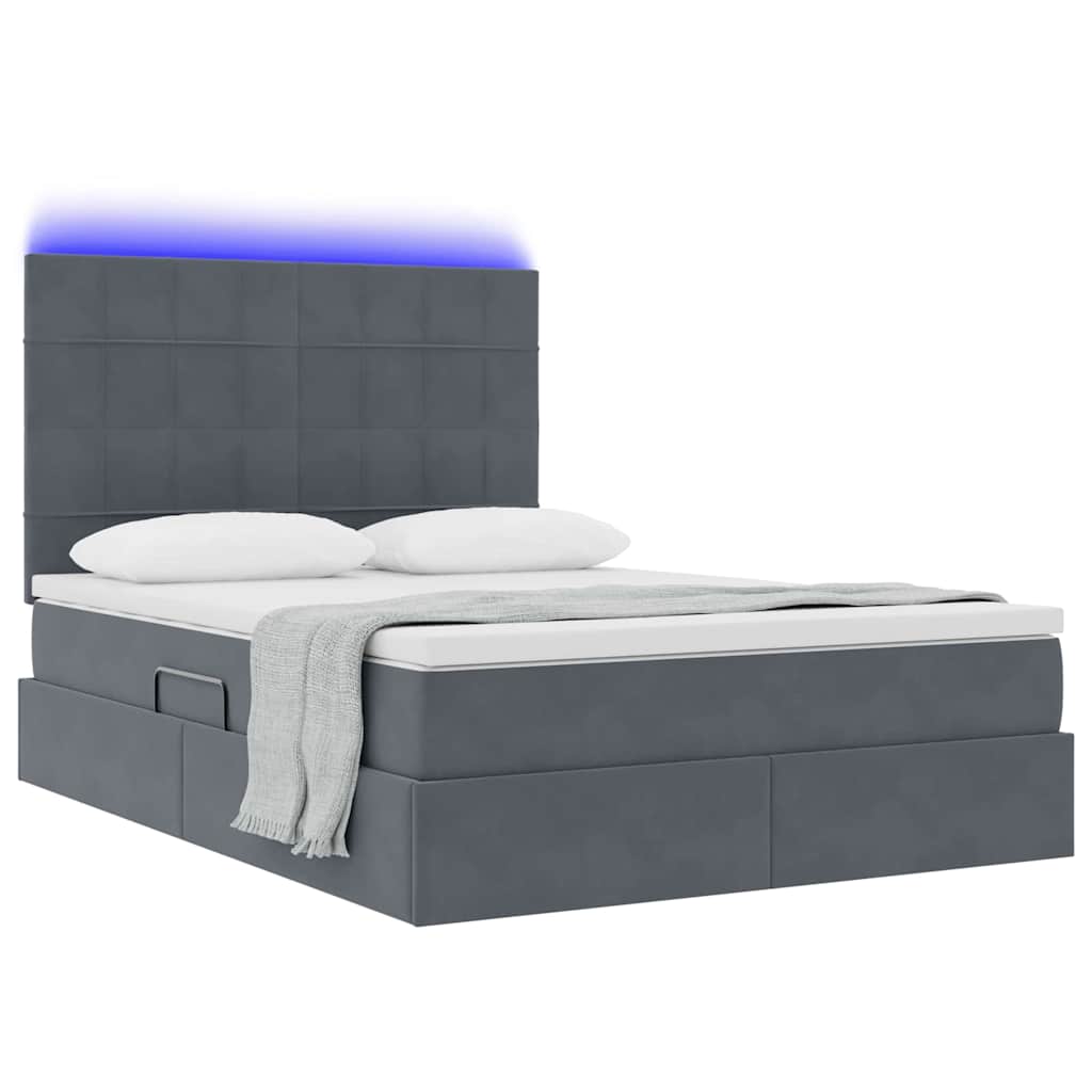 Krevet s prostorom za pohranu s LED-om Tamno siva 140 x 200 cm